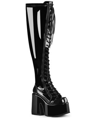 Demonia Camel-300 patent pvc chunky boots - Wide Calf